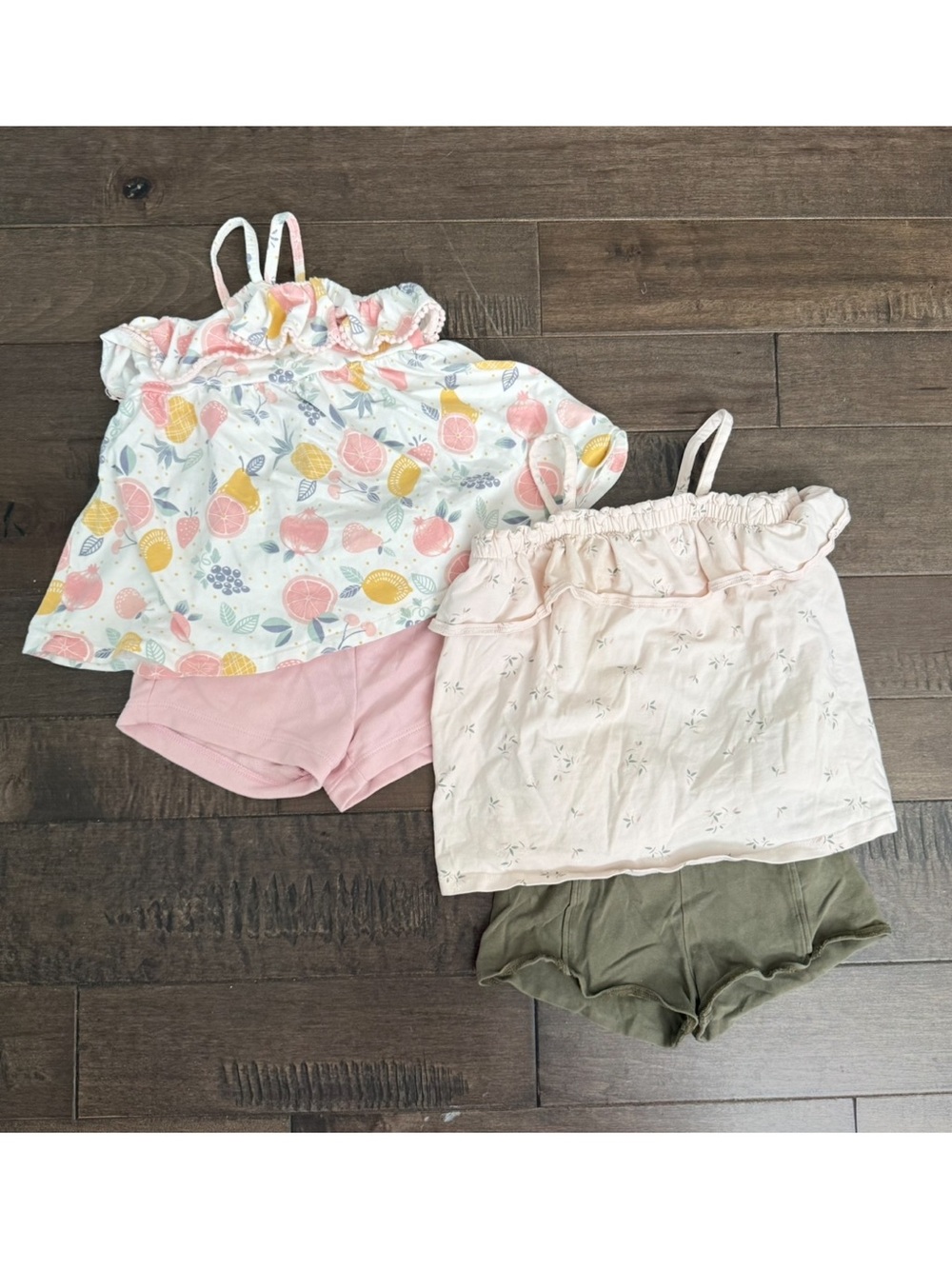 Girls 3T Summer Tank & Shorts Set Fruit Print Pink & Blush Matching Outfits